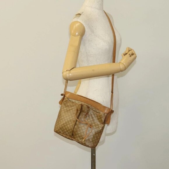 CELINE Macadam Canvas Shoulder Bag Beige Gold Auth - Picture 1 of 15